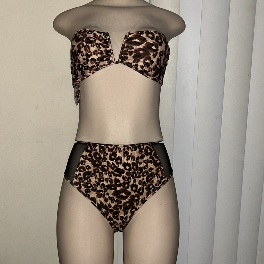 Aerie Leopard Mesh High Cut Cheeky Bikini Bottom & Top Set Size S